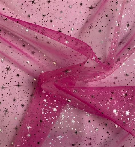 Ice Organza Silver Star Fuchsia, Fabric by the Yard